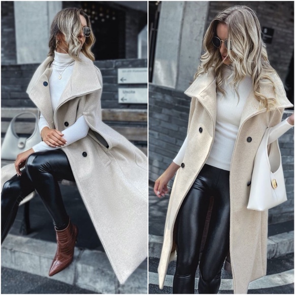 Jackets & Blazers - beige button double breast vest trench pea coat
